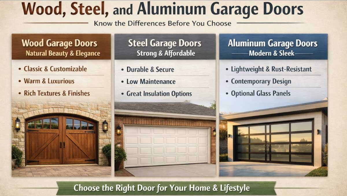 Quick Overview: Wood, Steel, and Aluminum Garage Doors